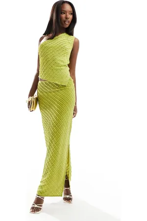 Kaiia Exclusive textured column maxi skirt co-ord in lime