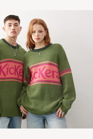 Kickers Unisex oversized knit jumper with pink logo in green