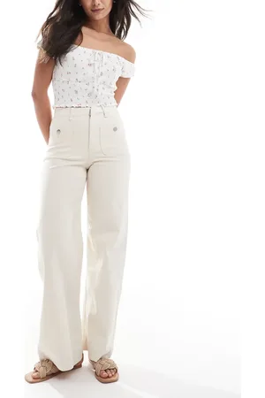 VERO MODA Wide leg jeans with front pocket detail in ecru