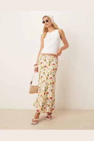 Abercrombie & Fitch Bias cut linen maxi skirt in vegetable grid print