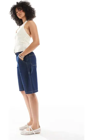 Pull&Bear Longline carpenter denim jort in dark