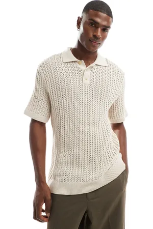 JACK & JONES Premium crochet knitted polo shirt in