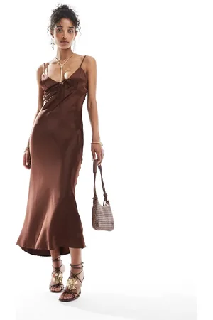 Bershka Tie front satin maxi dress in