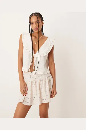 ASOS Broderie mid rise mini skort in natural