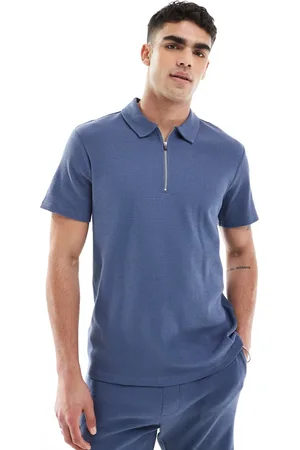 Only & Sons Texture half zip polo co-ord in indigo blue