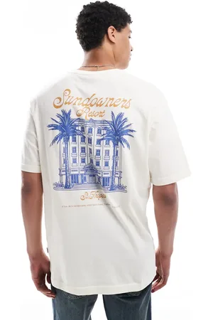 Only & Sons Oversized fit t-shirt with resort back print in cream