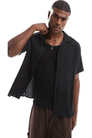 JACK & JONES Revere collar shirt in crinkle texture