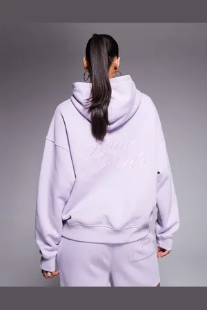 Kaiia Studio embroidered swirl logo oversized hoodie co-ord in lilac and pink