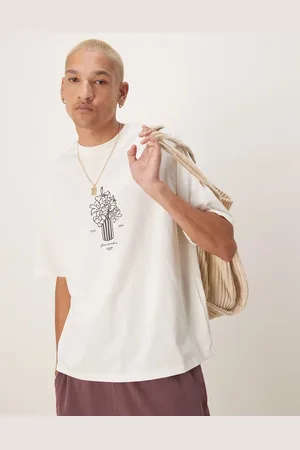 SELECTED Oversized t-shirt with vase chest print in cream
