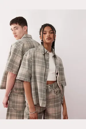 Reclaimed Unisex boxy denim shirt in check