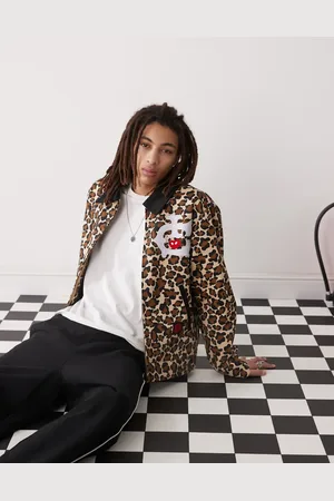 ICECREAM Logo detail workwear jacket in leopard print