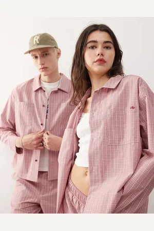 Reclaimed Unisex boxy shirt in red check