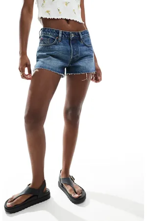 Monki Bite micro denim shorts in mid wash