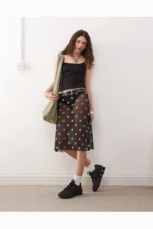 COLLUSION Polka dot sheer mesh skirt in