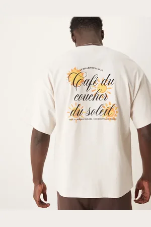 SELECTED Oversized heavyweight t-shirt with sun backprint in cream
