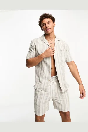 Only & Sons Co-ord revere collar linen mix shirt in sage stripe
