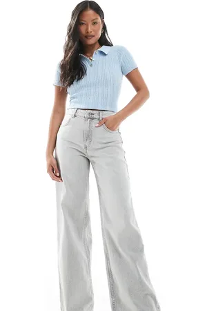 Pull&Bear Petite high rise wide leg jean in washed