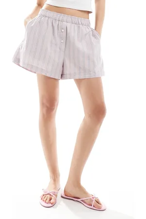 Monki Pull on boxer shorts with foldable waistband in light stripe