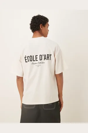 SELECTED Oversized heavy weight t-shirt with text backprint in cream