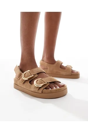 Stradivarius Ankle strap leather sandal in tan
