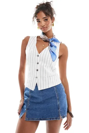 Pull&Bear Denim waistcoat in pinstripe