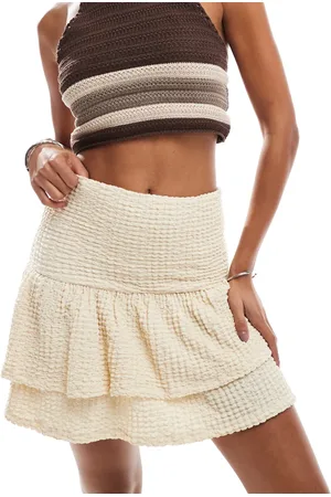 ASOS Tiered mini skirt with dropped hem detail in ecru