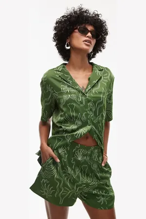 Topshop Co ord satin palm tree shorts in
