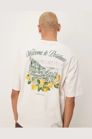 SELECTED Oversized heavyweight t-shirt with positano lemons backprint in cream