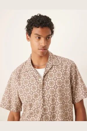 SELECTED Revere collar shirt in tan geo print