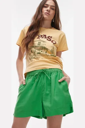 Topshop High rise drawcord linen shorts in