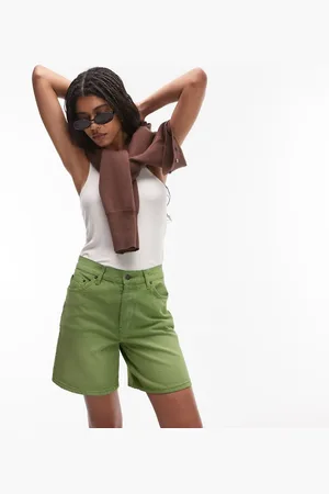 Topshop Loose fit denim jort in lime
