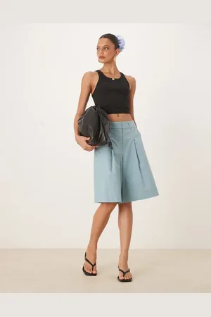 ASOS Longline pleat front safari shorts in turquoise