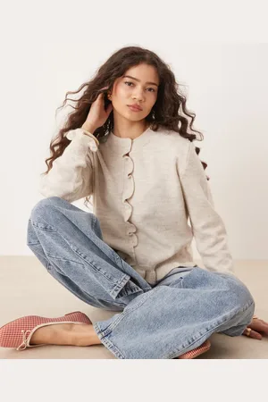 JDY Frill details knitted cardigan in cream