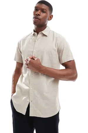 JACK & JONES Linen short sleeved shirt in beige