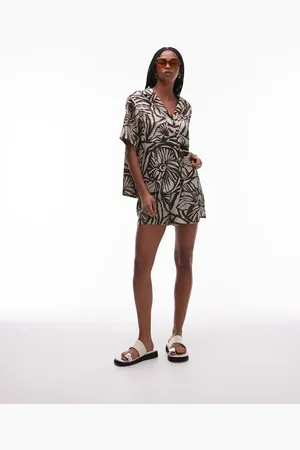 Topshop Co ord shell print satin shorts in chocolate