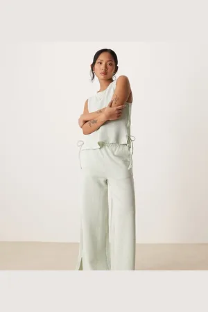 VILA Textured stripe wide leg trouser co-ord in and cream