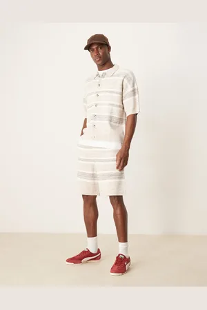 ASOS Oversized knitted space dye shorts co-ord in beige