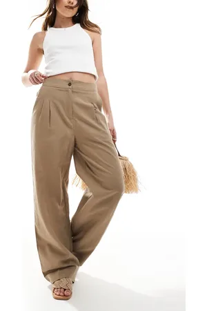 French Connection Wide leg linen trousers in tan