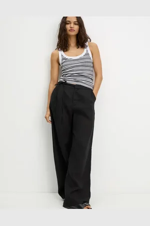 Pull&Bear Tie waist wide leg linen trouser in