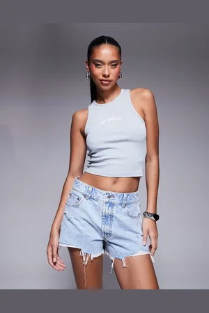 ASOS Denim relaxed short with rips in pale wash