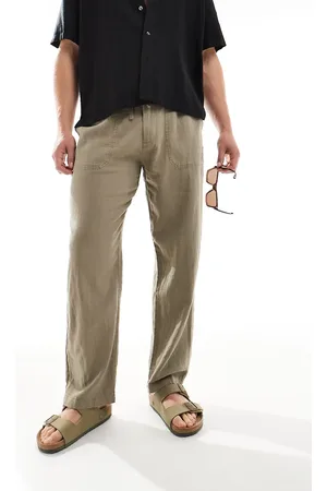 Pull&Bear Linen blend trousers in khaki