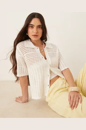 JDY Open knit polo cardigan in