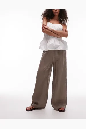 ARKET Pure linen palazzo trousers with pull-on waist in mocha