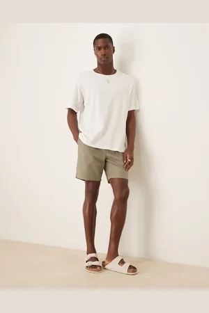 ASOS Slim mid length linen blend shorts in khaki
