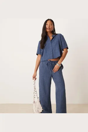 JDY Wide leg trousers co-ord in dark stripes