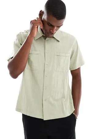 Only & Sons Short sleeve resort collar shirt in sage