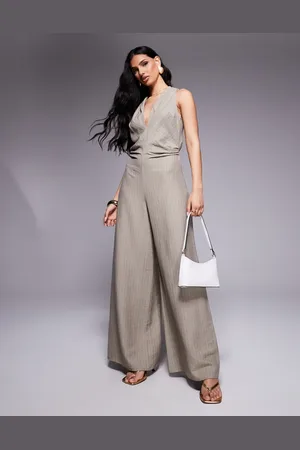 ASOS Ruched waist detail v neck jumpsuit in stripe