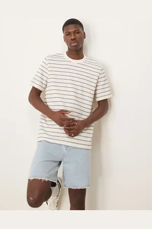 SELECTED Knitted t-shirt in cream blue stripe