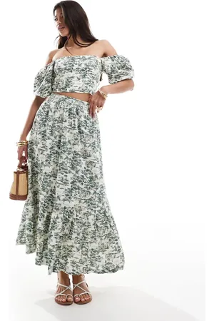 Abercrombie & Fitch Co-ord linen blend tiered maxi skirt in floral print