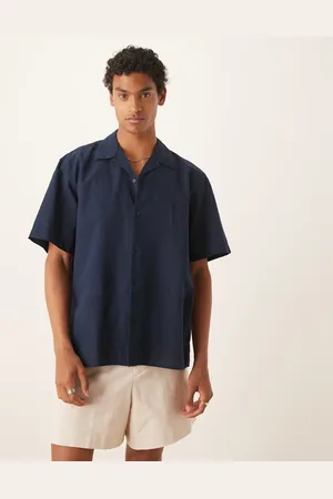 SELECTED Revere collar linen blend shirt in